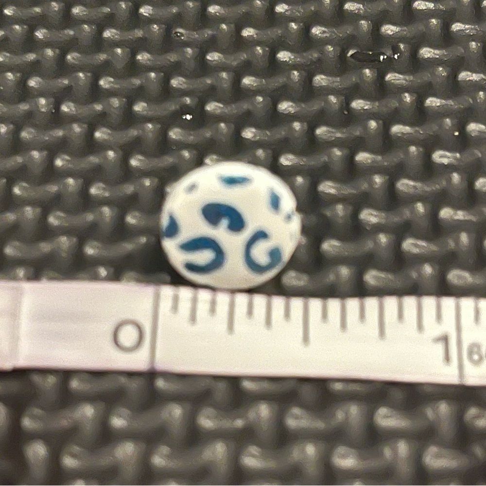 NEW White & Blue Leopard Print Resin & Polymer Clay Round Stud Earrings - Picture 3 of 3
